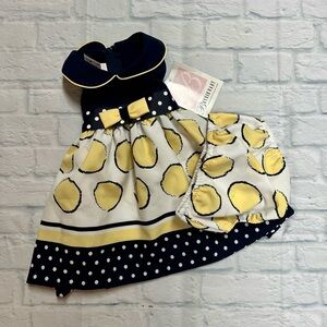 Bonnie Baby Navy and Yellow Polka Dot Dress